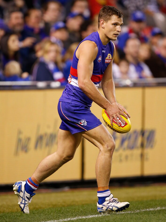 AFL 2015 Rd 04 - Western Bulldogs v Adelaide Clay Smith of the Bulldogs in action during the 2015 AFL Round 04 match between the Western Bulldogs and the Adelaide Crows at Etihad Stadium, Melbourne on April 26, 2015. (Photo: Michael Willson/AFL Media)